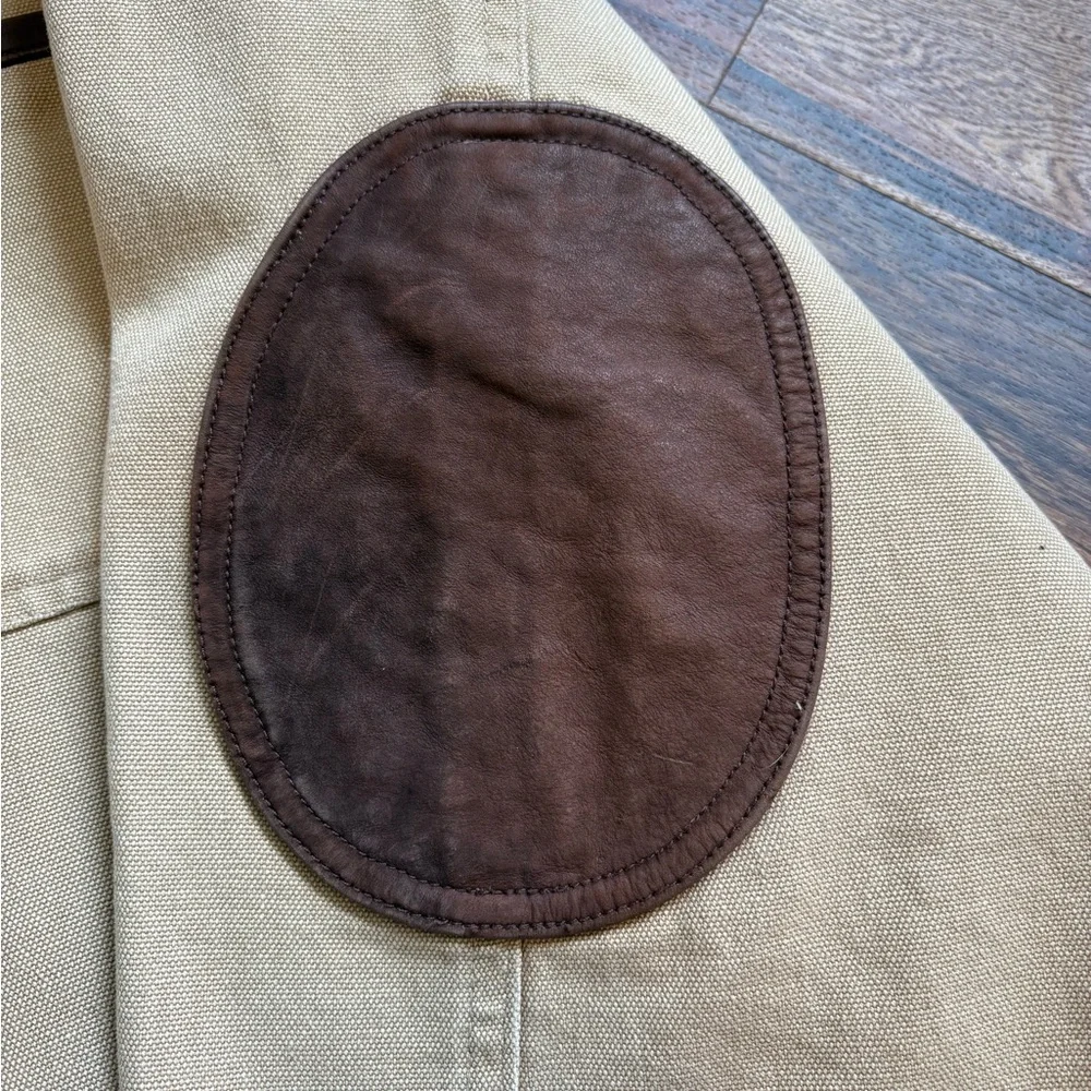 Dunn’s Supply Khaki Hunting Outdoor Shooting Jacket  100% Cotton Elbow Patches L